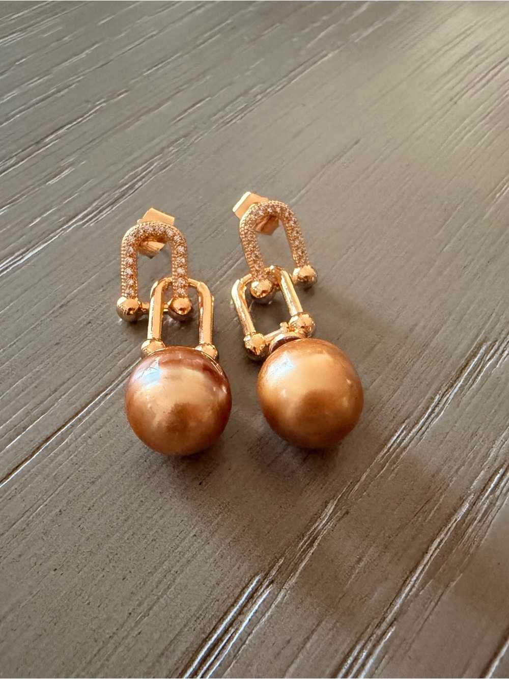Rose Gold Drop Earrings with Authentic Golden South Sea Pearl
